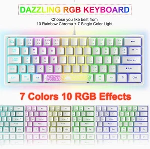 Gaming Mechanische Tastatur RGB LED Keyboard USB 62 Tasten für PC Laptop Mac PS4 - Picture 1 of 15