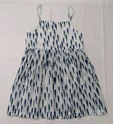 Vestido Marie Eiffel Pez Niñas Blanco Talla 10 Azul Verde Estampado Pez Bolsillos Francés Foto 1 de 4