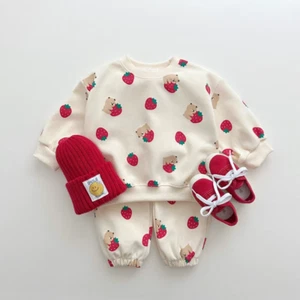 Spring & Autumn Cute Set Baby Girls Fashion Strawberries Pullover Tops + Cotton - Picture 1 of 8