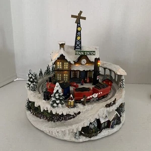 Train Station Rotating Musical LED Christmas Figurine 6.75 Inch - Picture 1 of 13