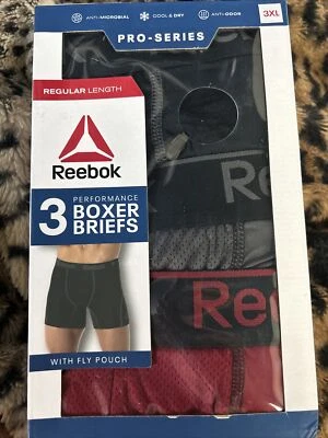Cuecas boxer Reebok Pro Series 3 peças desempenho 6” 3XL preto/cinza/vermelho - Imagem 1 de 4