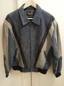GIACCA BOMBER IN PELLE SCAMOSCIATA SCULLY AZTEC NAVAJO STILE-62 D/L GRIGIO UNISEX VENTAG - Foto 1 di 16