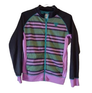 Nike Therma-Fit Jacket XL Extra Large Girls Full-Zip Striped Purple Black 13-15 - Picture 1 of 7