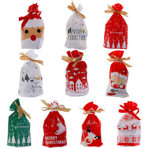10pcs Plastic Candy Bags Christmas Elk Candy Sweet Treat Bags Xmas Biscuit D.sf