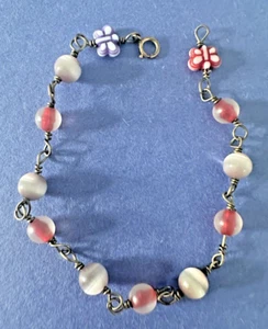 Perlen Schmetterling rosa lila Armband 1/20 14k GP Verschluss zierlich 7" - Bild 1 von 10