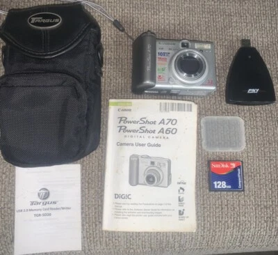 Vintage CANON CAMERA BUNDLE POWER SHOT A70 DIGITAL 128mb SanDisk For Parts - Image 1 of 4
