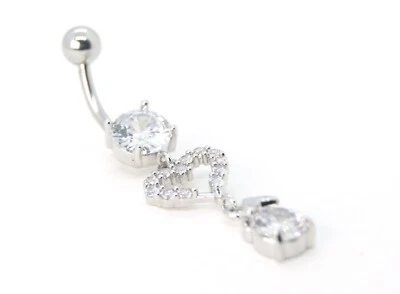316L Heart Tear Drop  Belly Bar Crystal  Navel Ring CZ Body Piercing Jewellery - Image 1 of 4