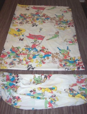 VINTAGE WALT DISNEY MICKEY MOUSE CLUB TWIN SIZE SHEET SET Peter Pan Bambi 1970's - Image 1 of 4