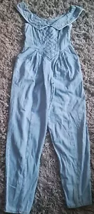 Tuta sexy vintage anni 80 Karen Alexander blu denim ~ accenti di perla taglia S - Foto 1 di 8