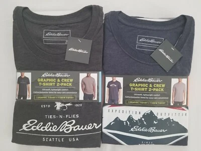 NUEVO Paquete de 2 camisetas Eddie Bauer para hombre con gráficos ultra suaves para equipo gran regalo nuevas con etiquetas Foto 1 de 2