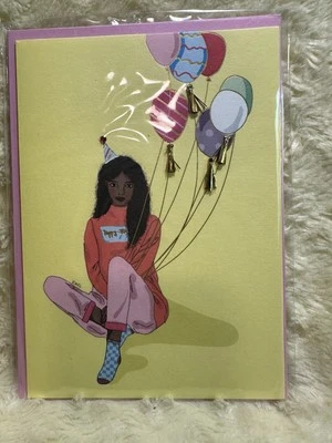Papyrus Birthday Card Black African American Woman Balloons Foil Tassels - Image 1 of 4