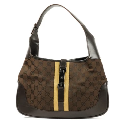 Authentic Gucci Jackie Brown GG Canvas Shoulder Bag - Silver Hardware - Изображение 1 из 4