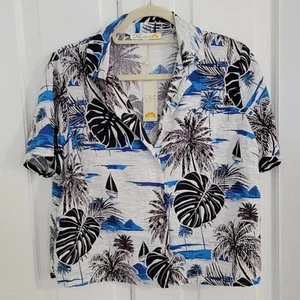 C & C California Womens Linen Blend Top MEDIUM Tropical Beachy Cruise Vacation - Picture 1 of 7