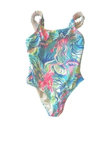 Costume intero bambina Tommy Bahama taglia 6 stampa tropicale resort sulla spiaggia - Foto 1 di 4