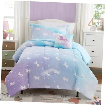 Juegos de cama dobles para niñas - 3 piezas que brillan en el doble/doble XL pequeño unicornio Foto 1 de 4