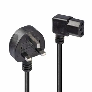 Lindy 30446 1m UK Mains 3 Pin Plug to IEC C13 Right Angled Power Cable, Black - Afbeelding 1 van 5