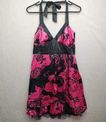 Ruby Rox Dress Womens Large Pink Black Lace Floral Trashy Babydoll Scene Mcbling - Image 1 of 4