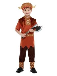 Childrens Fancy Dress Boys Viking Costume & Hat Kids Book Day Outfit by Smiffys - Picture 1 of 3