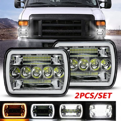 Pair 5x7 7x6" LED Headlights Hi-Lo Beam For 1982-2012 Ford E-150 E-250 E-350 Van - Image 1 of 4