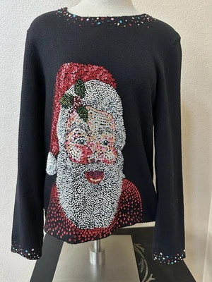 Suéter Michael Simon Event Mujer Negro Lentejuelas Santa Navidad M) Usado en Excelente Condición Foto 1 de 4