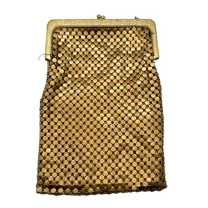 Vtg Whiting & Davis Gold tone Metal Mesh Flapper Hand Bag Purse Snake Chain READ - Picture 1 of 13