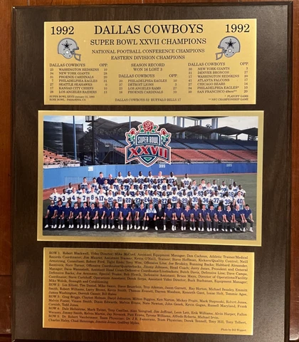 NFL Dallas Cowboys 1992 Super Bowl XXVII Champions Team Photo Wall Plaque Cover