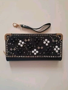 Clutch mit flunkenden Steinchen glitter glitzer schwarz silber - Bild 1 von 9