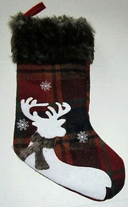 Christmas APPLIQUE STOCKING CHRISTMAS BUCK W/ SCARF 19"L X 9W 3" Loop Hanger - Picture 1 of 1