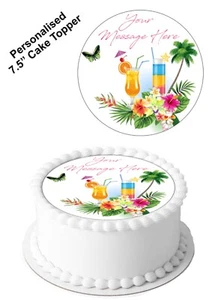 PERSONALISED Cake Topper Tropical Cocktails Drinks Edible Icing for 7-8" Circle - Picture 1 of 10