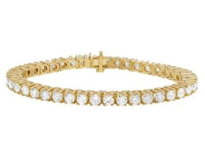 Men's 14K Yellow Gold Prong Tennis Solitaire Genuine Diamond Bracelet 16 CT 6MM - Picture 1 of 6