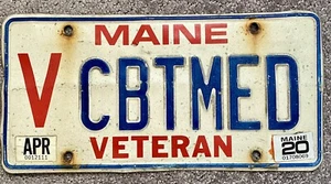 2020 Maine Veteran License Plate #CBTMED (Combat Medical) - Picture 1 of 6