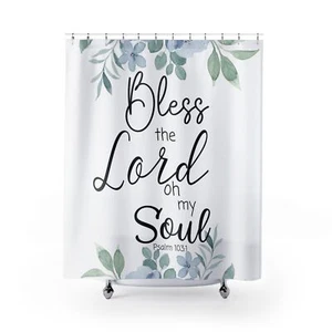 Floral Christian Shower Curtain, Inspirational Bathroom Decor, Psalm 103, Gift - Picture 1 of 5