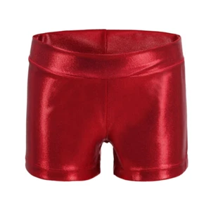 Girl Hot Shorts Metallic Shiny Gymnastics Athletic Modern Dance Party Pants Soft - Picture 1 of 17