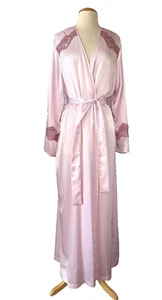 LEJABY Paris Neiman Marcus Size L Satin Lace Trim Long Kimono Robe Pink Belt - Picture 1 of 18