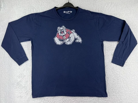Fresno State Bulldogs Shirt Mens 2XL XXL Blue Long Sleeve 100% Cotton Crew Neck Cover