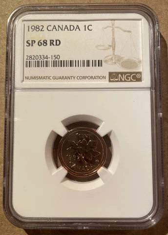 1982 CANADA ONE CENT NGC SP 68 RD - ONLY 4 in Higher Grades! Specimen Strike! Cover