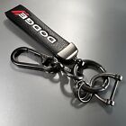 Dodge Logo on Genuine Black Leather Loop-Strap Hook Key Chain