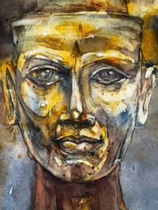 Vintage Watercolor Painting Portrait Art Man Male Figurative Artist Signed Walt - Picture 1 of 18