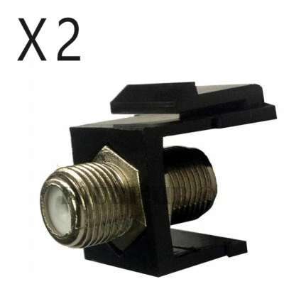 2 Pack Lot F-81 Coax Keystone Jack Snap-In Cable TV Coupler Connector RG6 Black - Image 1 of 2