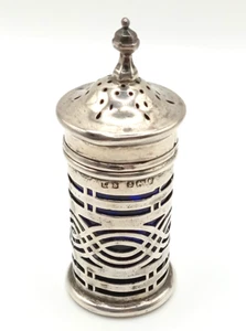 Antiker Birmingham Silber Pfeffertopf blaues Glas - Bild 1 von 4