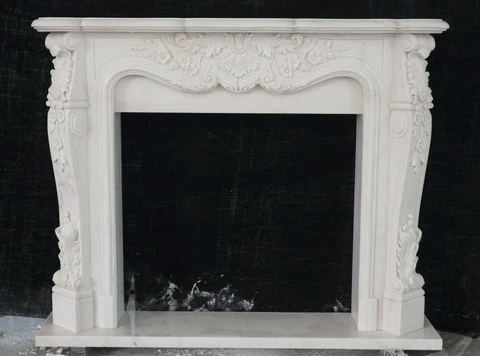 BEAUTIFUL HAND CARVED MARBLE FRENCH STYLE  ESTATE FIREPLACE MANTEL - TTM5 Cover