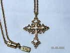 Crystals Cross Pendant Necklace. .Vintage 1928 Co.Gold Tone,