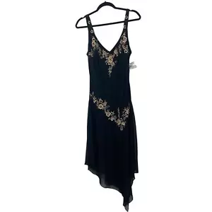 Vestido De Colección Y2K Años 90 Cabricho Cuentas Floral Negro Hada Asimétrico Sin Mangas S - Imagen 1 de 13