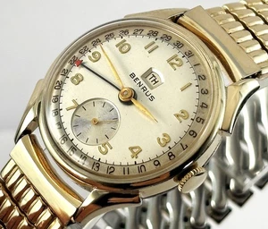 Reloj de Colección Benrus Oro 10k RGP Puntero Fecha Calendario Hombre CE 13 1950 Reparado - Imagen 1 de 13