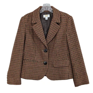 Blazer donna lana Talbots taglia 10 pied de poule 2 bottoni abbigliamento carriera peplo - Foto 1 di 20