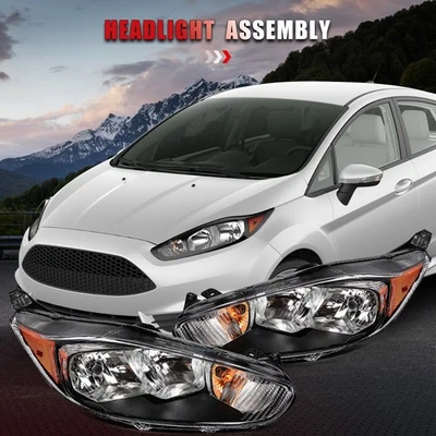 For Ford Fiesta 2014-2018 Headlights Assembly Pair Headlamps Black Housing - Image 1 of 4