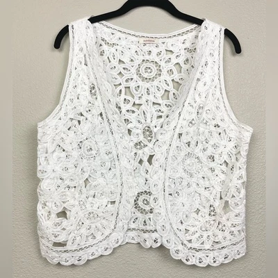 Chaleco Sundance Para Mujer OS Crochet Estilo Doiley Gillet Frente Abierto Blanco Delicado Lac Foto 1 de 4