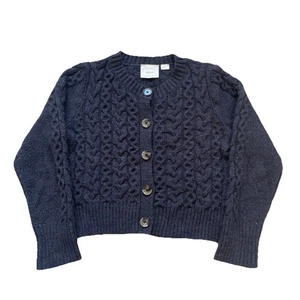 Anthropologie Maeve Cable Knit Shrunken Cardigan Sweater Medium Gray - Picture 1 of 7