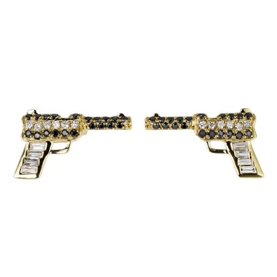 K18YG Pendiente Diamante Negro/Incoloro 0.18ct Pistola/Pistola - Auténtico Envío Gratis Foto 1 de 3