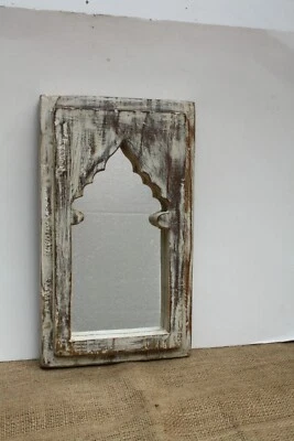 wood vintage wall mirror wood moroccan mirror distressed look mirror wall mirror - Photo 1/4